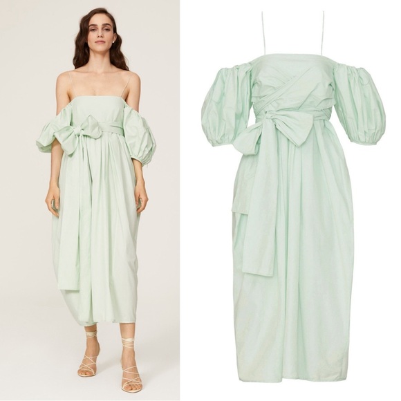 Cecilie Bahnsen Off The Shoulder Cotton Billow Sleeve Midi Joel Dress Size 10